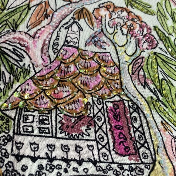 CAREN BROOK Blouse Artsy Watercolor Foliage Horse Beaded 3/4 Sleeve Womens L - Picture 8 of 12